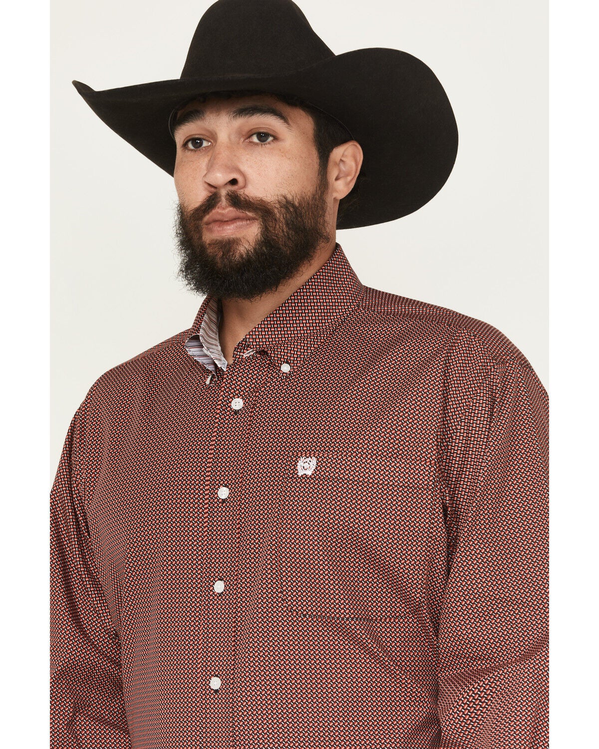 Image #2 - Cinch Men's Micro Geo Print Long Sleeve Button-Down Western Shirt, Red, hi-res