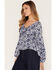 Image #2 - Wild Moss Women's Floral Print Ruffle Long Sleeve Top, Navy, hi-res