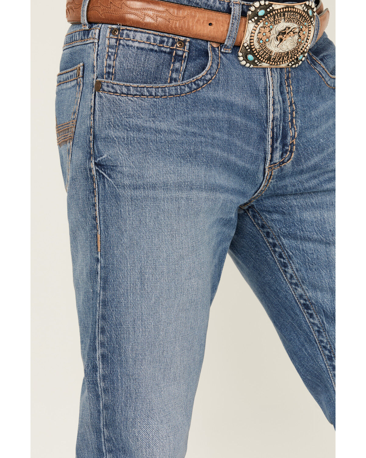 Image #2 - Rock 47 by Wrangler Men's Pine Springs Light Wash Slim Bootcut Stretch Denim Jeans, Light Wash, hi-res