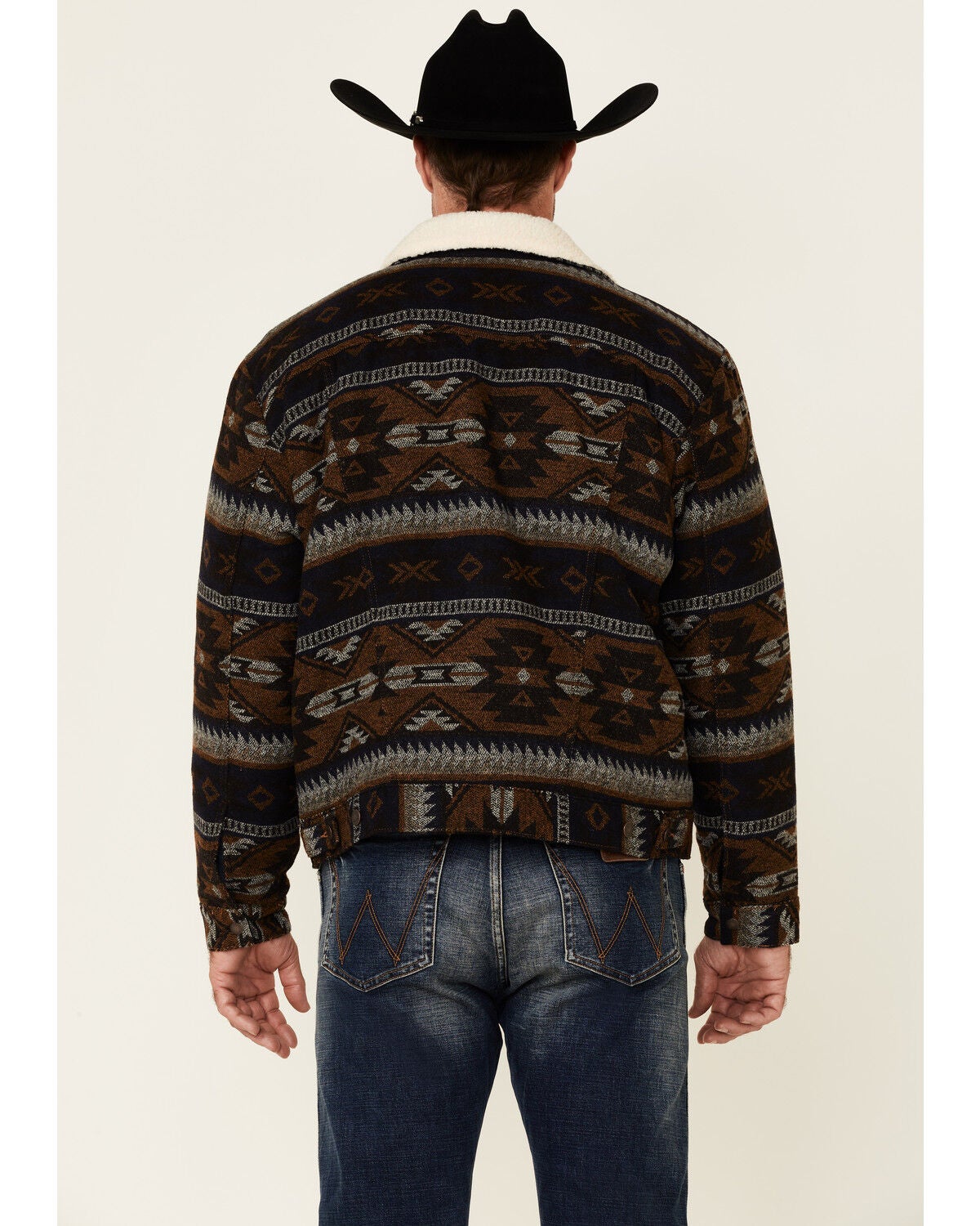 Image #4 - Wrangler Men's Brown Whiskey Jacquard Southwestern Print Button-Front Sherpa Jacket , , hi-res