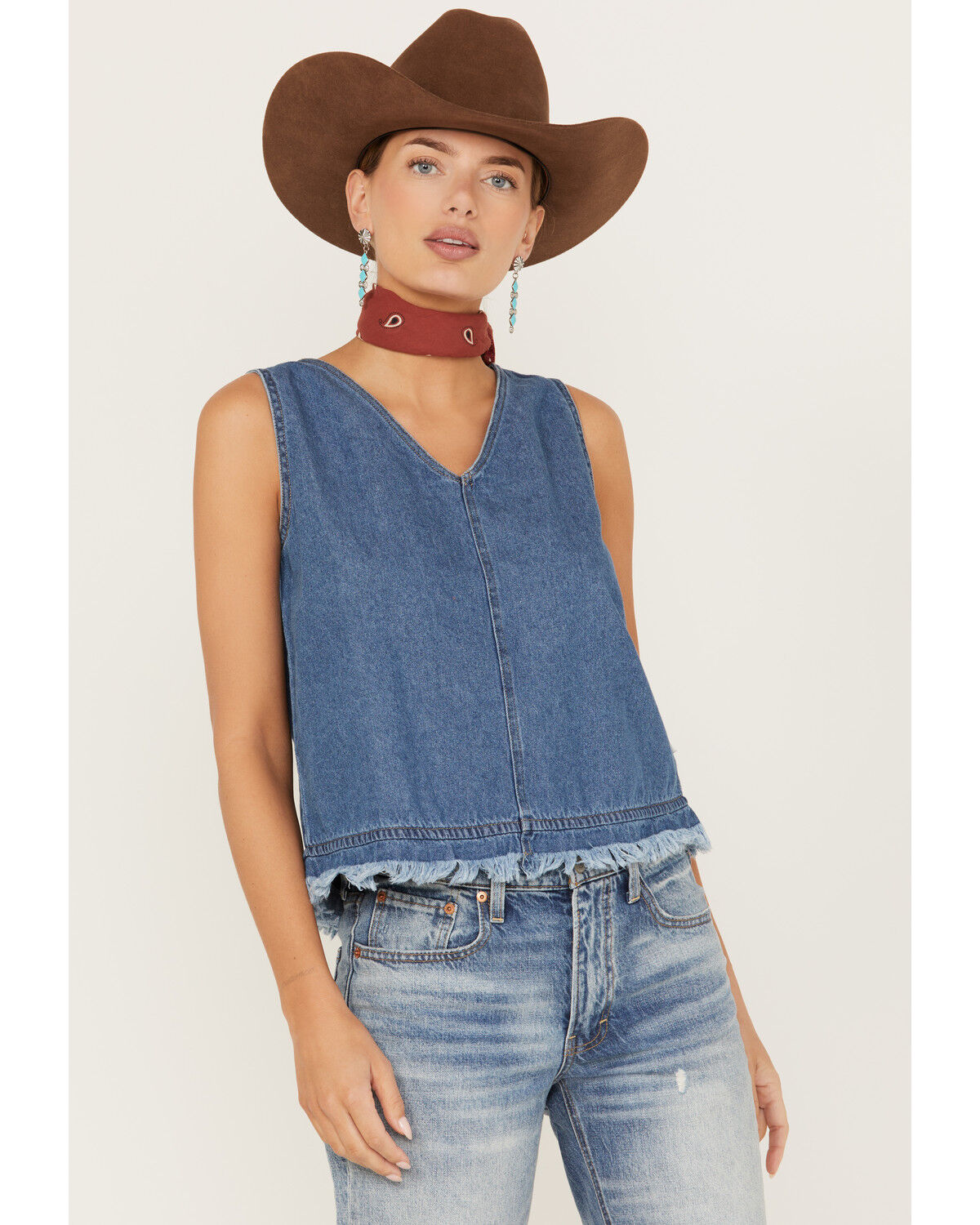 Image #2 - Wrangler Women's Denim Frayed Tank, , hi-res