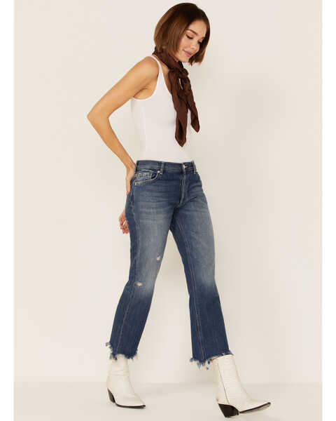 Free People Women's Mid Rise Crop Straight Jeans , Dark Blue, hi-res