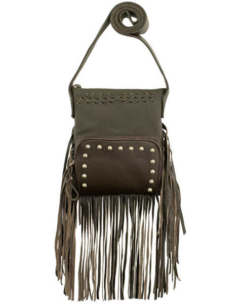 American West Women's Studded Fringe Handbag, Chocolate, hi-res
