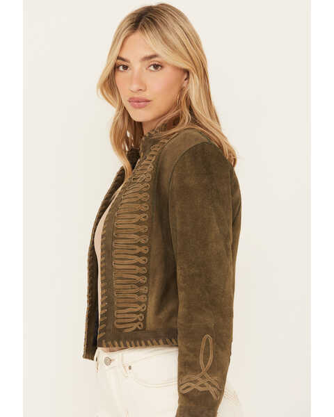 Image #2 - Understated Leather Women's Suede Duel Military Jacket , Olive, hi-res