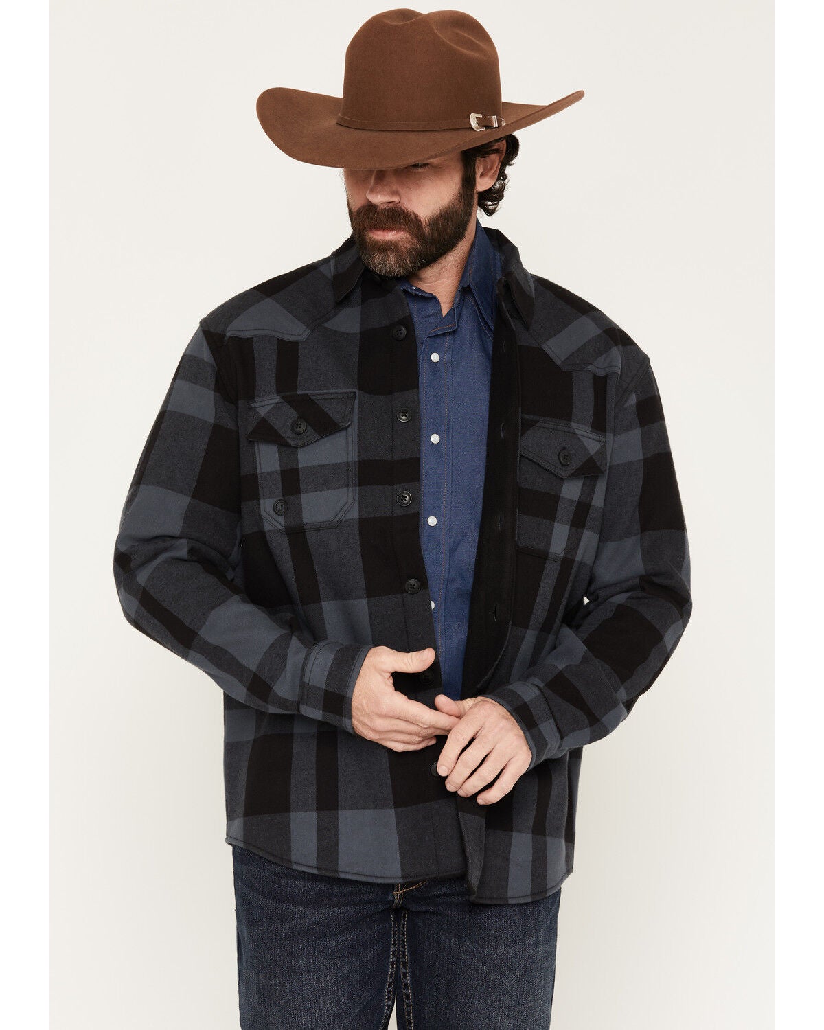 Image #1 - Cody James Men's Calhoun Plaid Print Fleece Lined Shirt Jacket, Medium Grey, hi-res