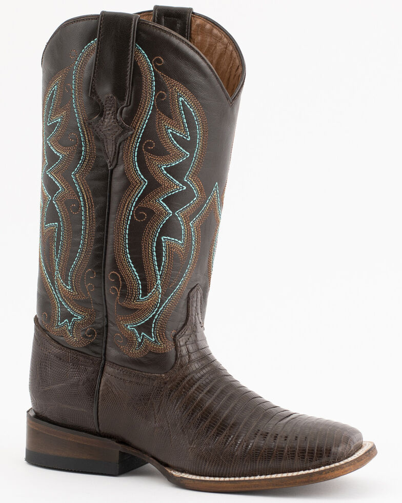 Ferrini Teju Lizard Cowgirl Boots - Wide Square Toe, Chocolate, hi-res