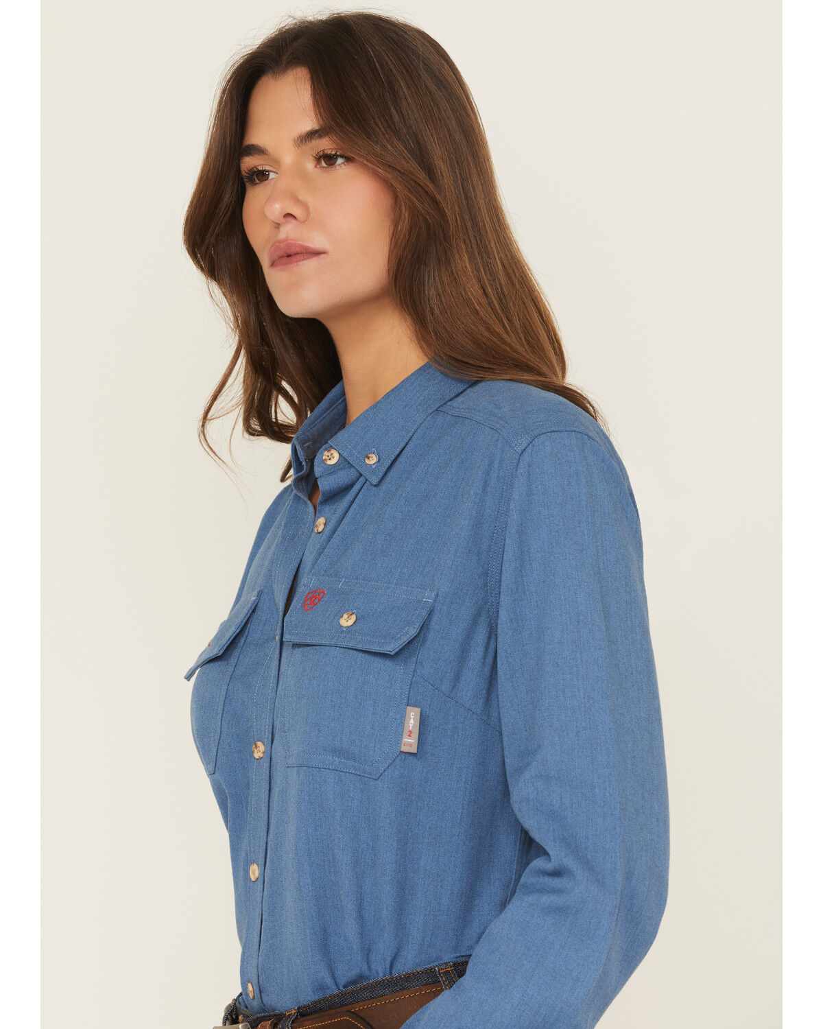 Image #2 - Ariat Women's FR Air Inherent Long Sleeve Button-Down Work Shirt, Medium Blue, hi-res