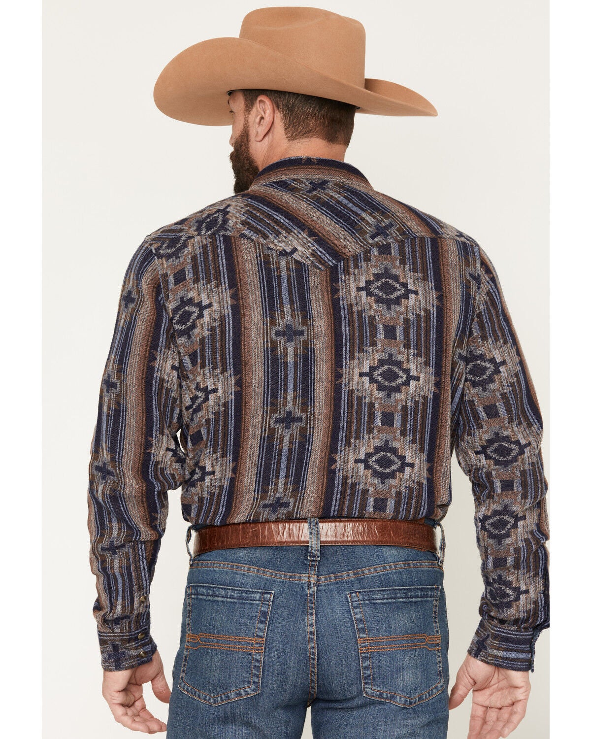 Image #4 - Cody James Men's Outpost Southwestern Print Long Sleeve Snap Flannel Shirt, Blue, hi-res
