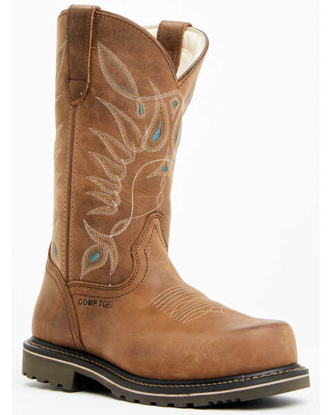 Image #1 - Shyanne Women's Pull-On Western Work Boots - Composite Toe , Brown, hi-res