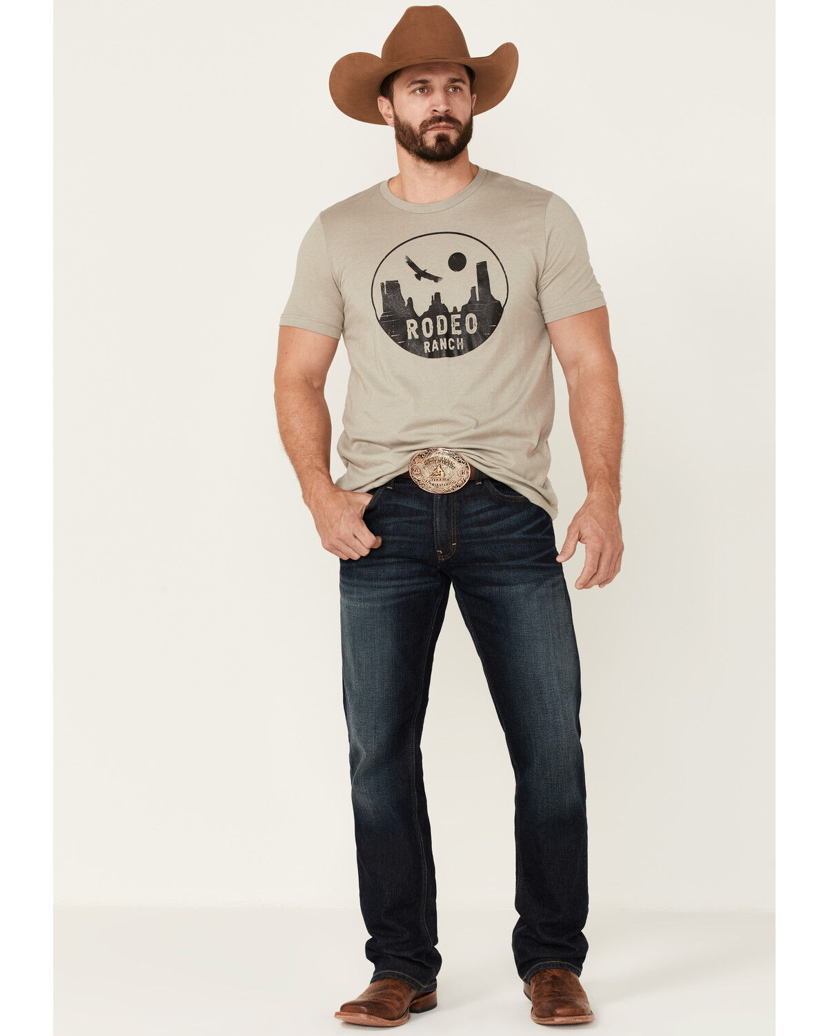 Image #2 - Rodeo Ranch Men's Heather Stone Desert Canyon Circle Graphic Short Sleeve T-Shirt, Stone, hi-res