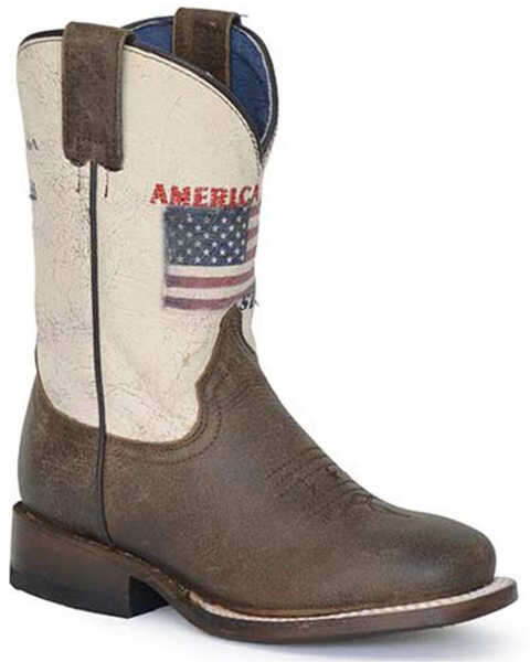 Roper Boys' American Strong Western Boots - Broad Square Toe, Brown, hi-res