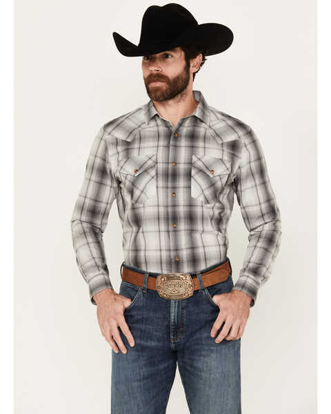 Image #1 - Pendleton Men's Frontier Plaid Print Long Sleeve Snap Western Shirt, Grey, hi-res
