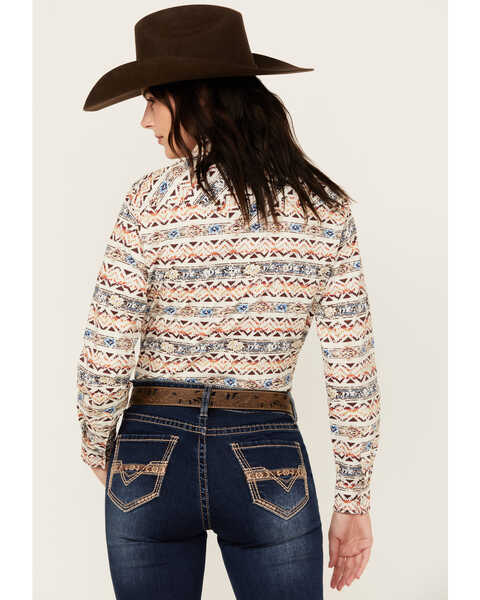 Image #4 - Panhandle Women's Southwestern Print Long Sleeve Snap Western Shirt , Natural, hi-res