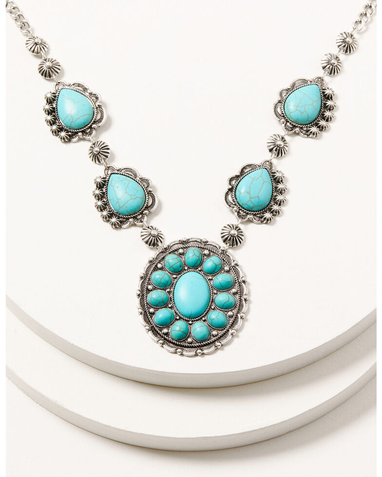 Shyanne Women's Silver & Turquoise Concho Statement Necklace, Silver, hi-res