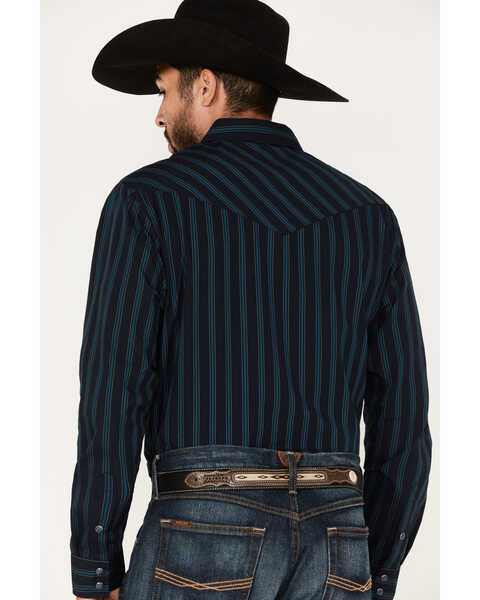 Image #4 - Gibson Men's Line Drive Striped Long Sleeve Snap Western Shirt , Navy, hi-res