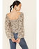 By Together Women's Floral Print Smocked Long Sleeve Crop Top , Taupe, hi-res