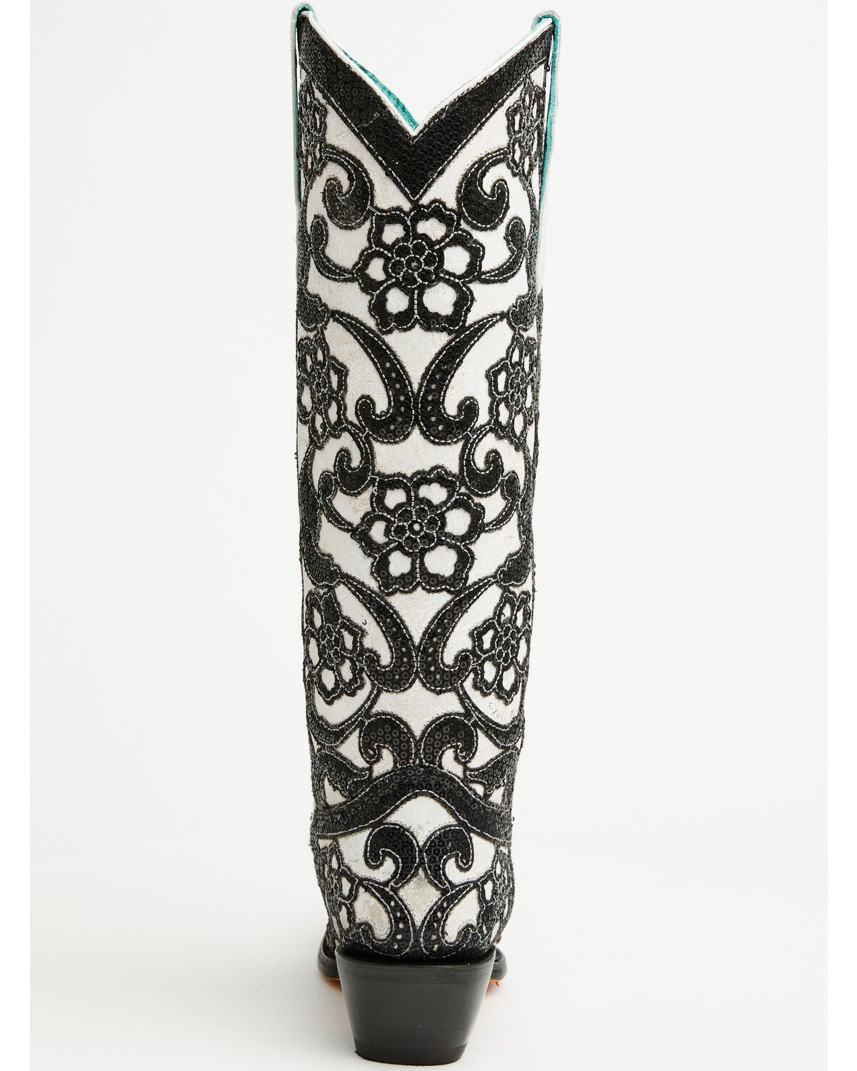 Image #5 - Corral Women's Floral Overlay Sequin Tall Western Boots - Snip Toe, Black/white, hi-res