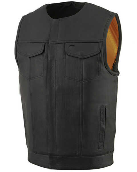 Image #1 - Milwaukee Leather Men's Cool-Tec Leather Concealed Carry Motorcycle Club Style Vest - 6X, Black, hi-res