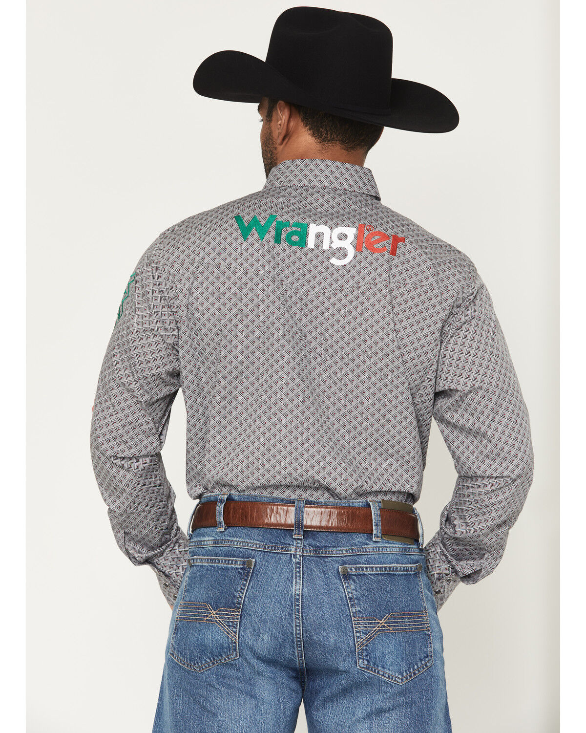 Image #4 - Wrangler Men's Mexico Logo Geo Print Long Sleeve Snap Western Shirt, Grey, hi-res