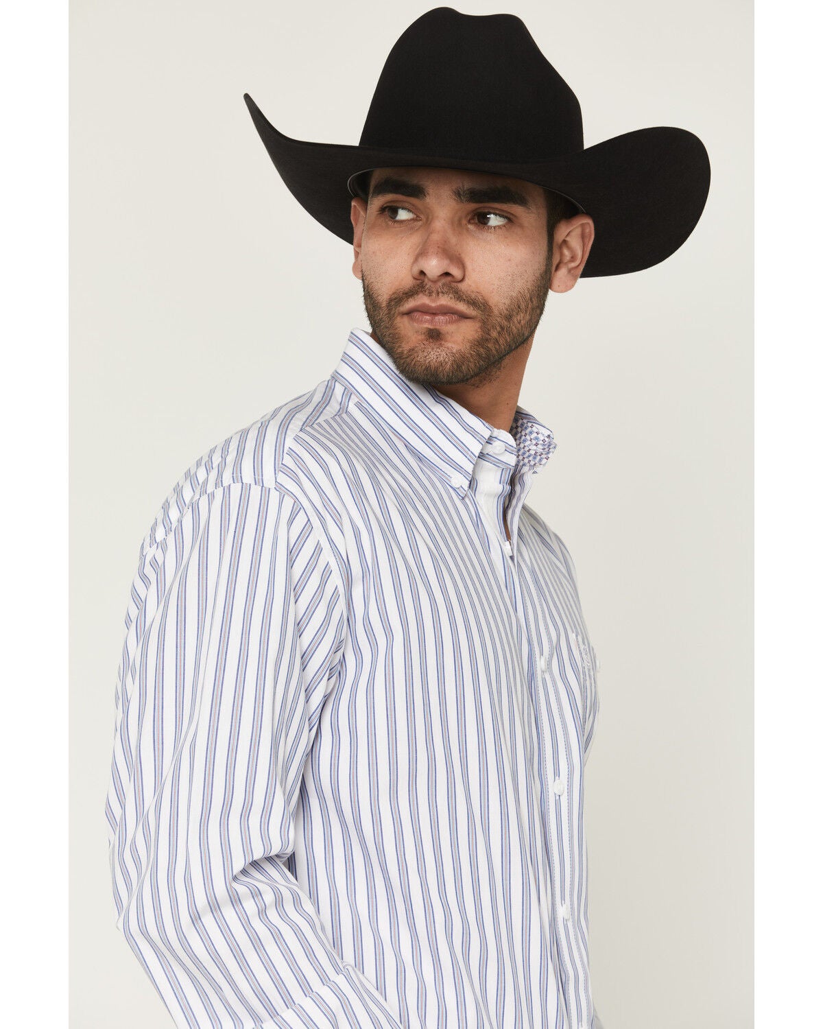 Image #2 - George Strait by Wrangler Stripe Print Long Sleeve Button-Down Stretch Western Shirt - Big, White, hi-res