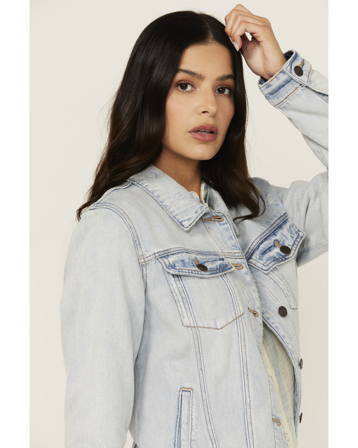 Image #2 - Cello Women's Light Washed Oversized Denim Jacket, Light Wash, hi-res