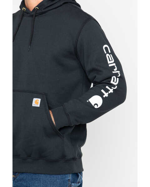 Carhartt Men's Loose Fit Midweight Logo Sleeve Graphic Hooded Sweatshirt, Black, hi-res