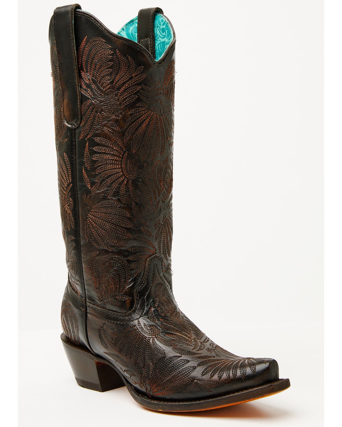 Corral Women's Floral Embroidered Tall Western Boots - Snip Toe, Black, hi-res