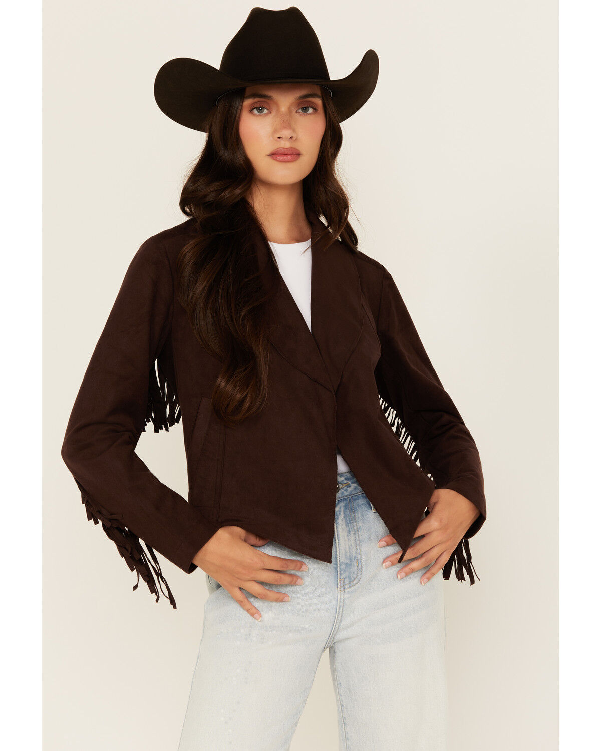 Image #1 - Shyanne Women's Faux Suede Fringe Jacket, Chocolate, hi-res
