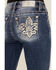 Image #2 - Miss Me Women's Medium Wash Mid Rise Fleur de Lis Pocket Bootcut Stretch Denim Jeans, Medium Wash, hi-res
