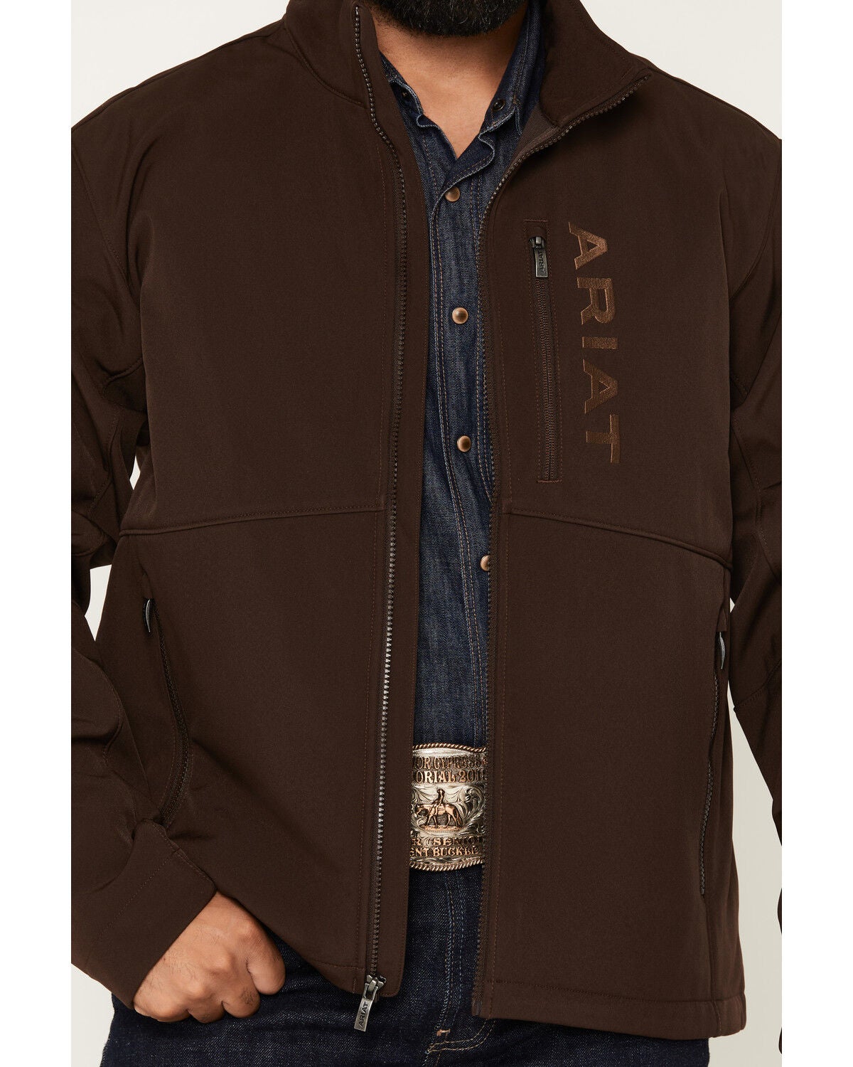 Image #3 - Ariat Men's Chest Logo Softshell Jacket - Tall, Chocolate, hi-res