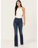 Cleo & Wolf Women's Alpine High Rise Mini Stretch Bootcut Jeans , Dark Wash, hi-res