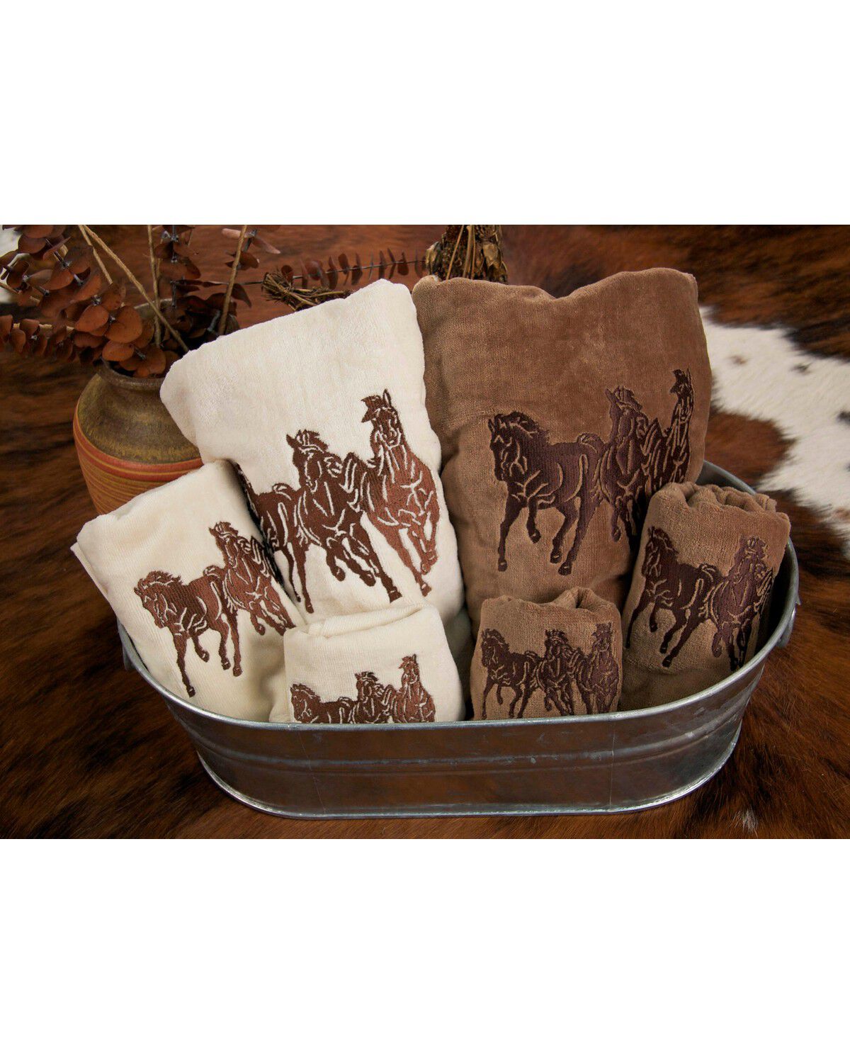 Image #1 - HiEnd Accents Embroidered Horses Bath Towel Set - 3 Piece, Natural, hi-res