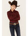 Image #1 - Shyanne Girls' Embroidered Long Sleeve Western Button-Down Shirt, Wine, hi-res