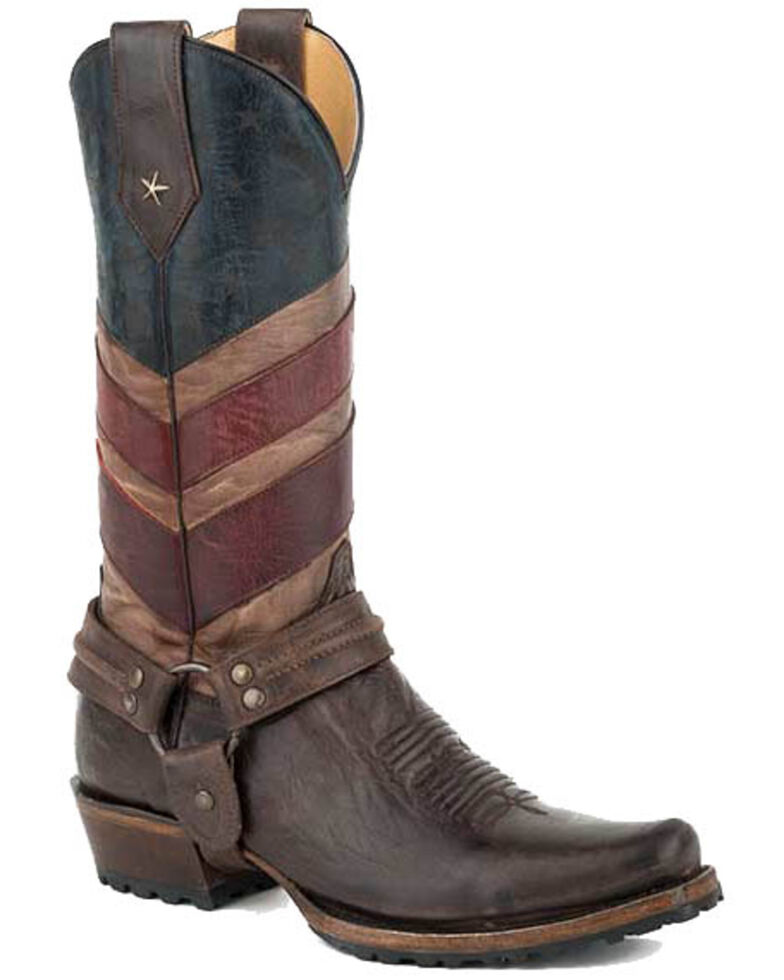 Roper Men's Old Glory Harness Western Boots - Snip Toe, Brown, hi-res