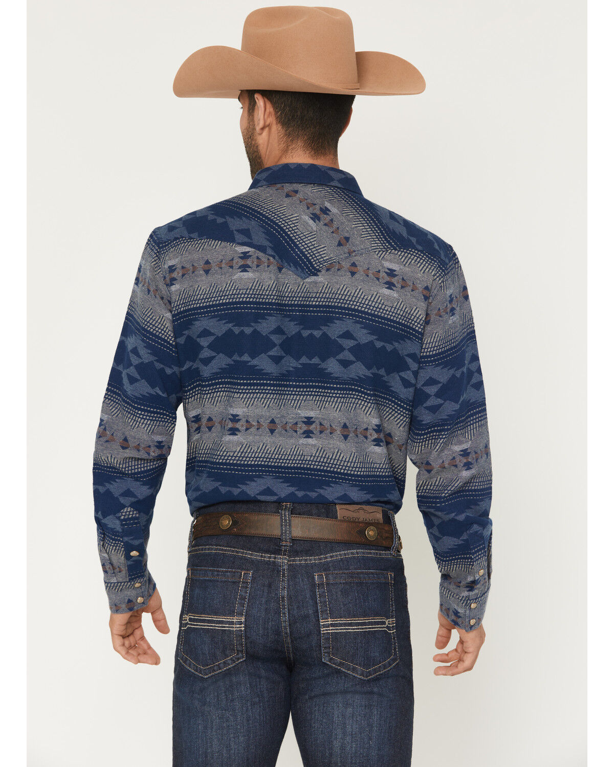Image #4 - Cody James Men's Arrow Bear Southwestern Long Sleeve Snap Flannel Shirt, Blue, hi-res