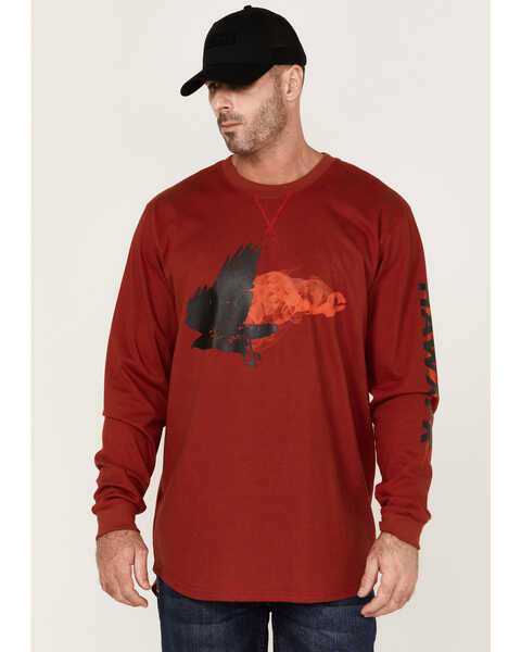 Image #1 - Hawx Men's FR Flame Graphic Long Sleeve Work T-Shirt , Dark Red, hi-res