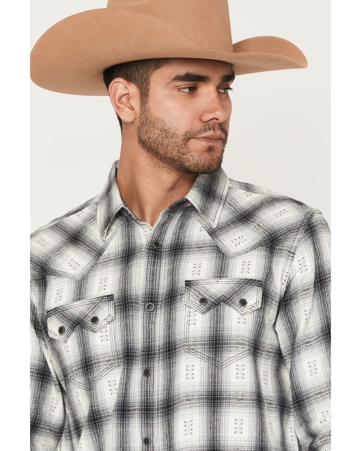 Image #2 - Moonshine Spirit&reg; Men's Smoke Stack Plaid Print Long Sleeve Snap Western Shirt, Ivory, hi-res
