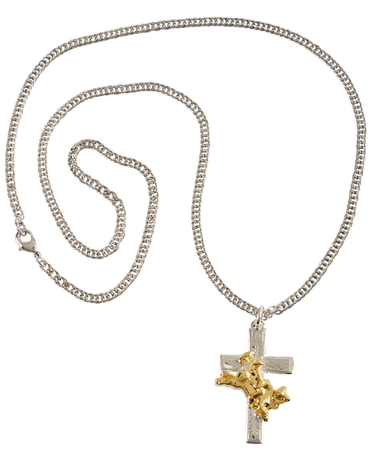 Image #1 - Montana Silversmiths Men's Bullrider Cross Necklace, Silver, hi-res