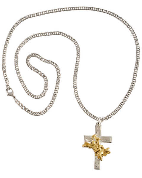 Montana Silversmiths Women's Bullrider Cross Necklace, Silver, hi-res