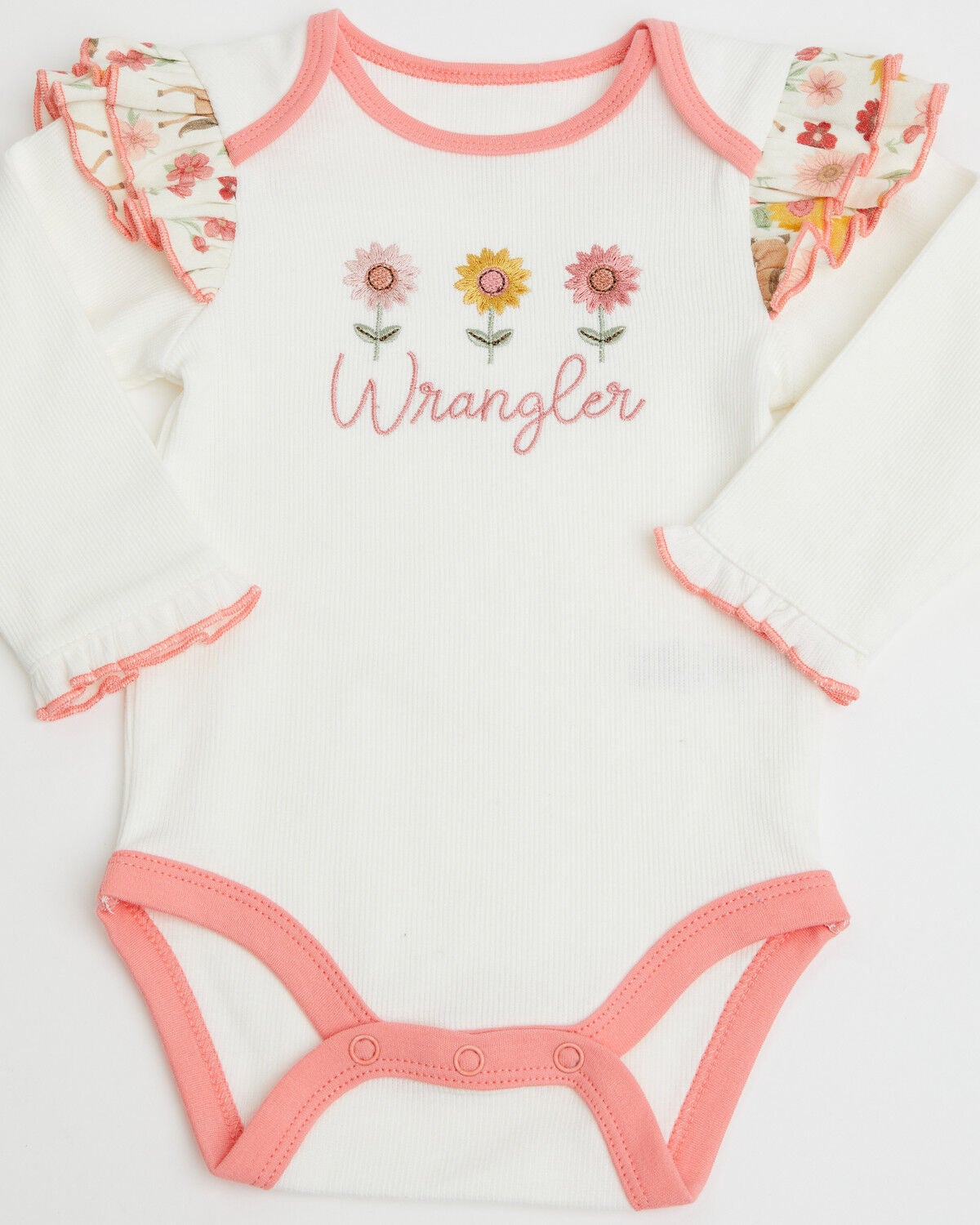 Image #1 - Wrangler Infant Girls' Flower Logo Onesie, White, hi-res