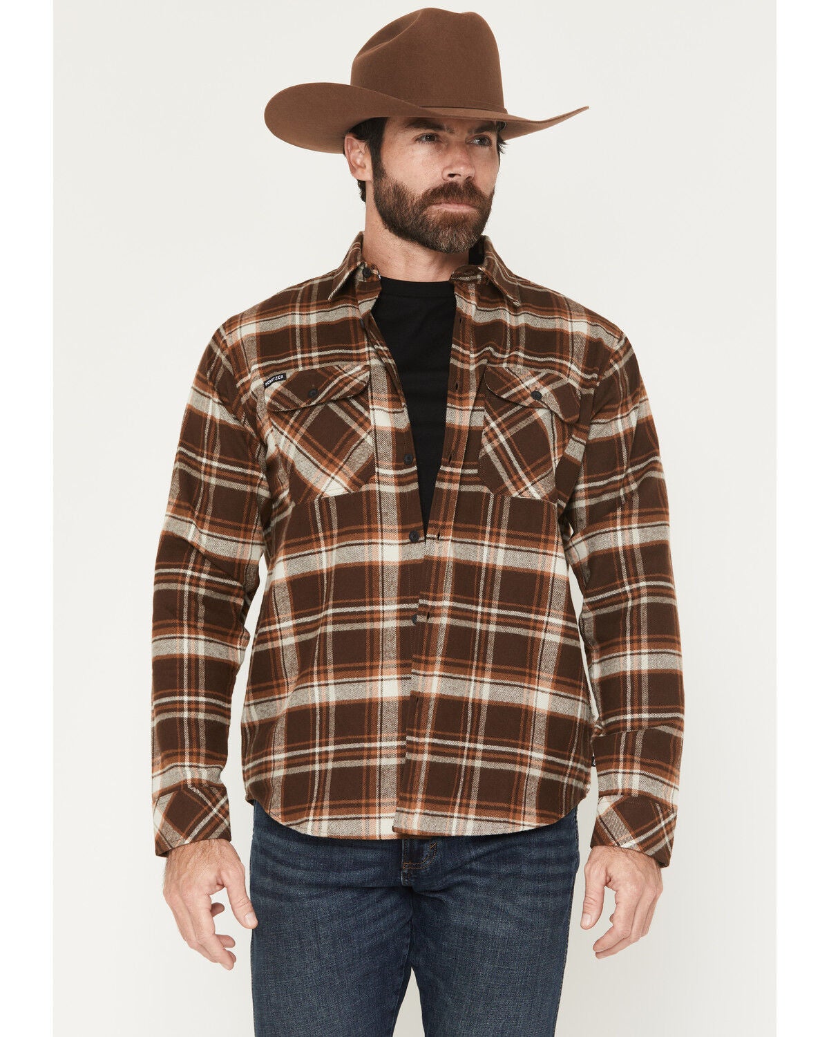 Image #2 - Howitzer Men's Boot Barn Exclusive For Love & Country Plaid Print Long Sleeve Button-Down Flannel Shirt, Brown, hi-res