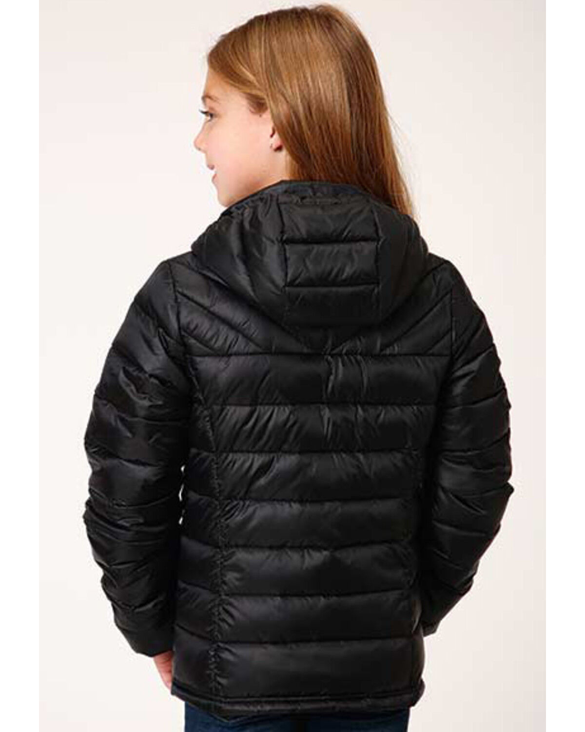 Image #2 - Roper Girls' Solid Crushable Parachute Zip-Front Hooded Nylon Jacket, Black, hi-res