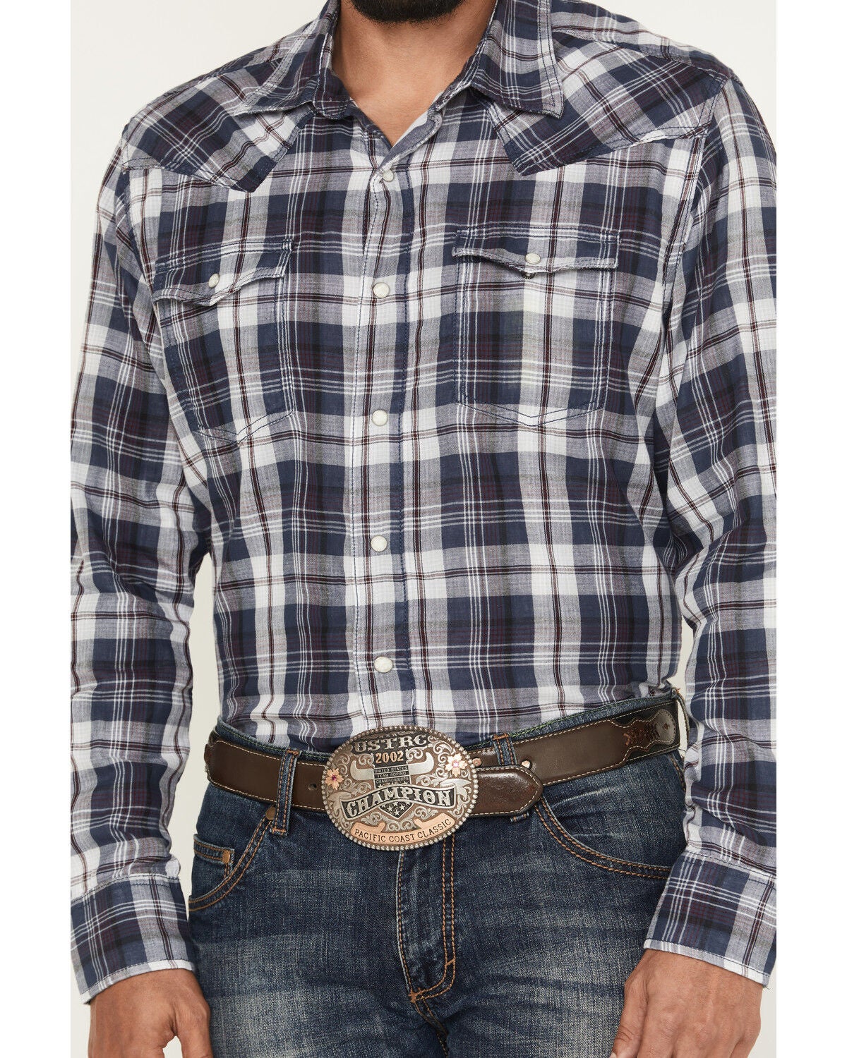 Image #3 - Wrangler Retro Men's Plaid Print Long Sleeve Snap Western Shirt, Dark Blue, hi-res