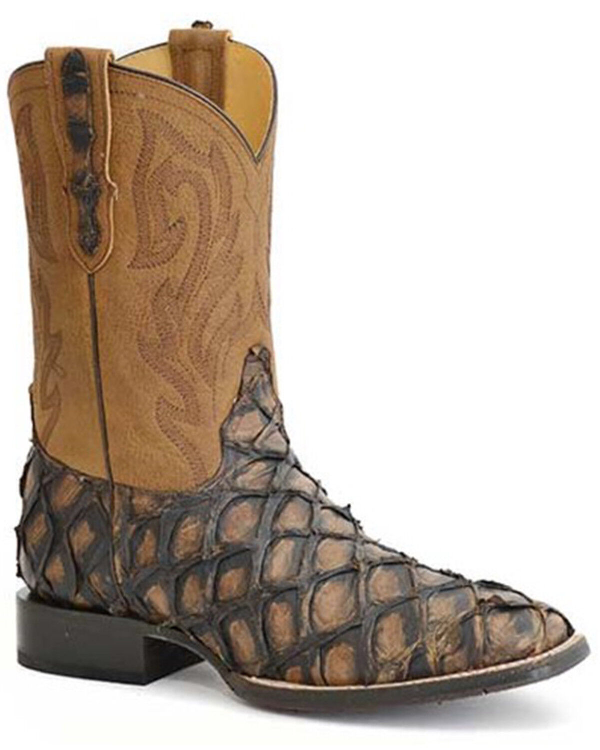 Image #1 - Stetson Men's Predator Pirarucu Vamp Exotic Western Boots - Wide Square Toe, Brown, hi-res