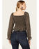 Image #3 - Beyond The Radar Women's Floral Smocked Off Shoulder Woven Long Sleeve Top, Black, hi-res