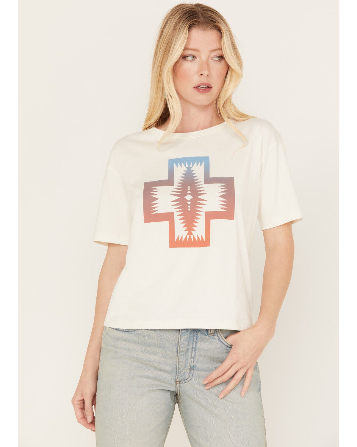 Pendleton Women's Cropped Deschutes Short Sleeve Graphic Tee, Cream, hi-res