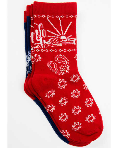 Image #2 - RANK 45® Girls' Bandana Print Socks - 2-Pack, Red/white/blue, hi-res