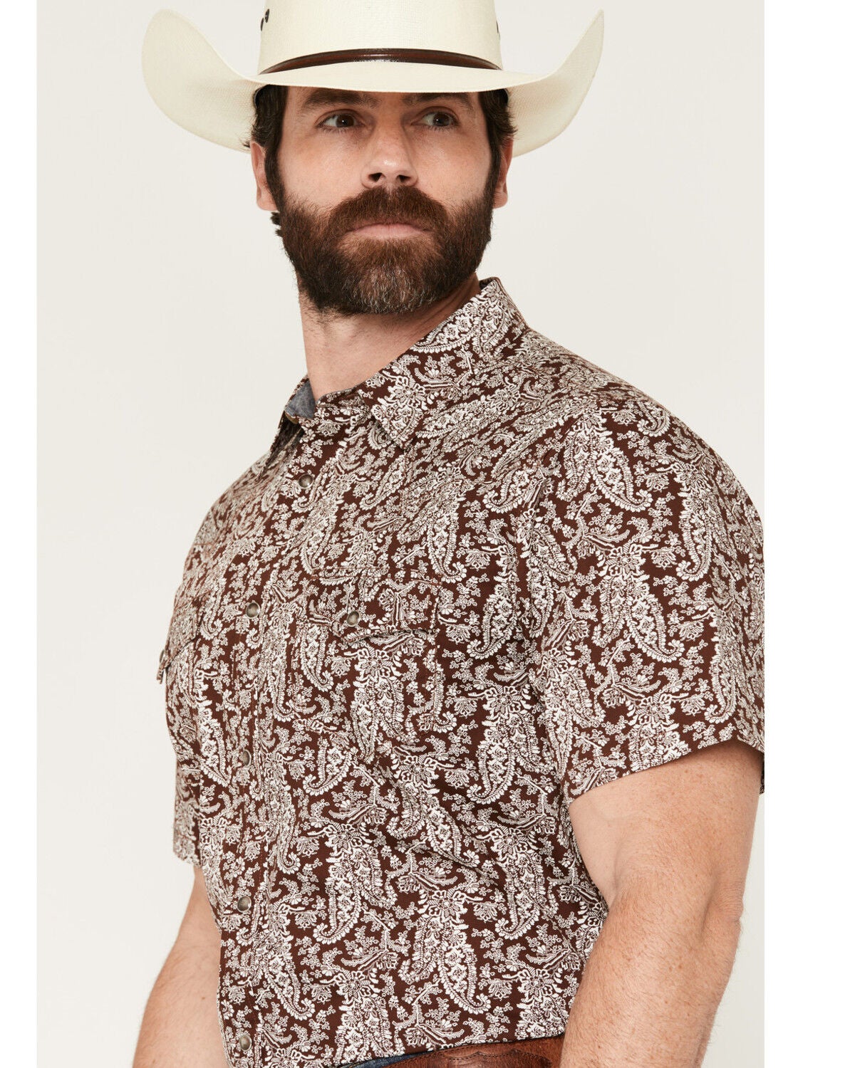Image #2 - Cody James Men's Rusted Gate Paisley Print Short Sleeve Snap Western Shirt - Big, Brown, hi-res