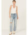 Image #1 - Wrangler Women's Wild West Destructed Light Wash High Rise Straight Jeans , Light Wash, hi-res