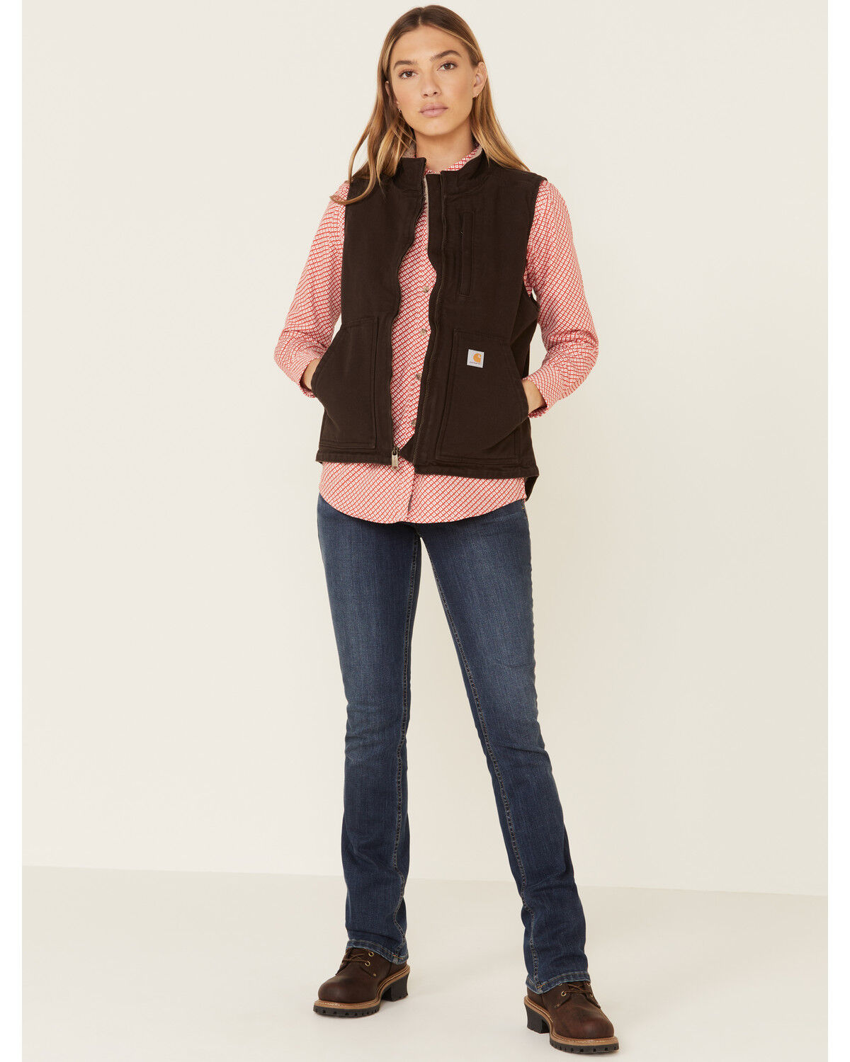 Image #2 - Carhartt Women's Dark Brown Washed Duck Sherpa Lined Vest, Brown, hi-res